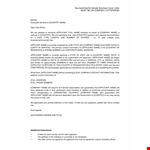 Sample Business Cover Letter Template | Company Applicant in Country example document template