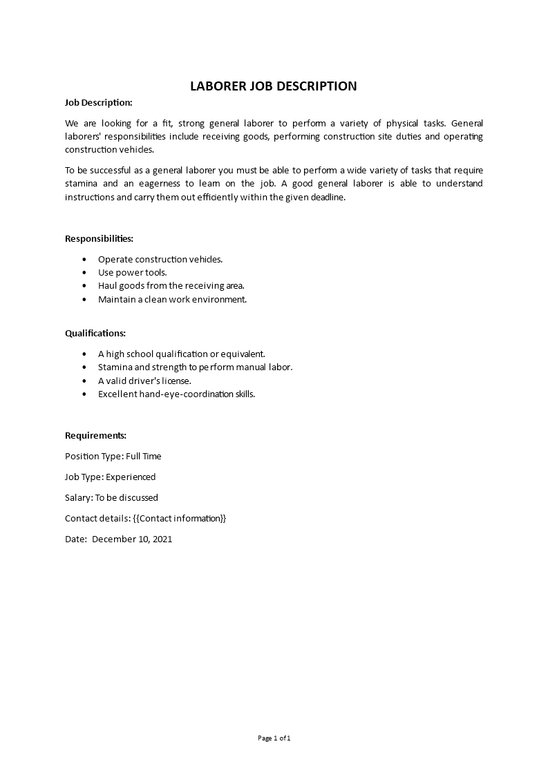 laborer job description Main Image laborer job description