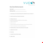 Create an Effective New Client Meeting Agenda to Streamline Financial Planning and Set Goals example document template
