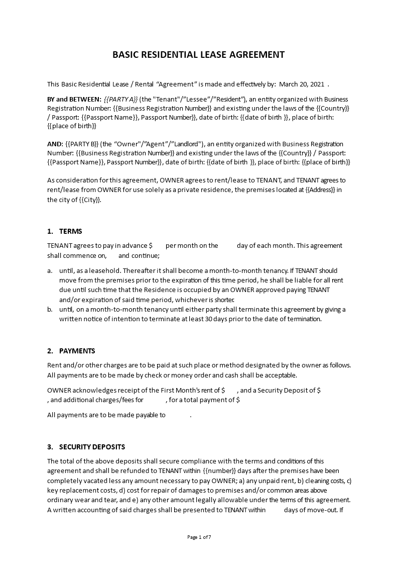 lease agreement format template
