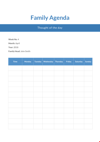 Family Agenda Template - Organize Your Family's Thoughts and Activities