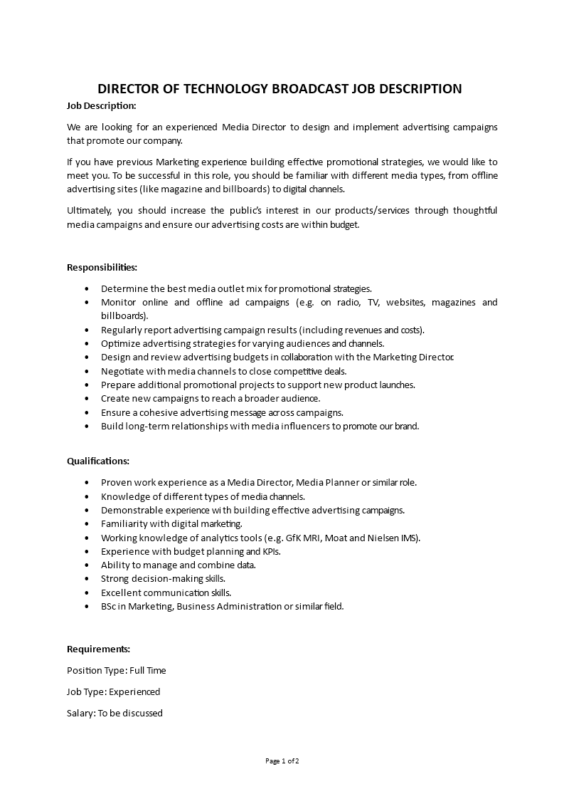 director of broadcasting job description Main Image director of broadcasting job description