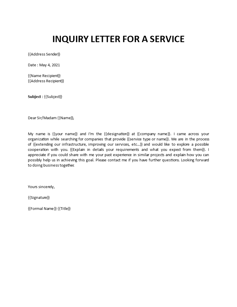 cover letter for inquiry email