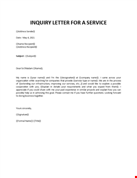 Service inquiry email sample