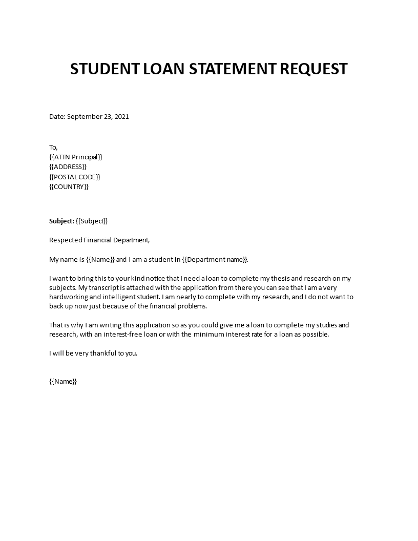 student loan statement request template