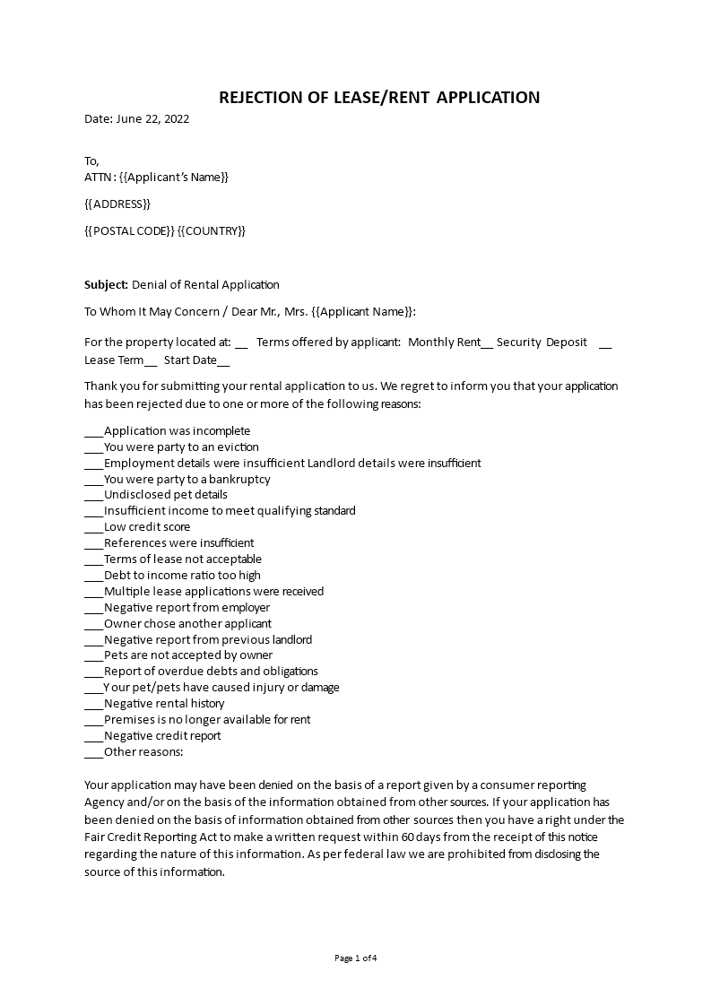 rental application denial letter template