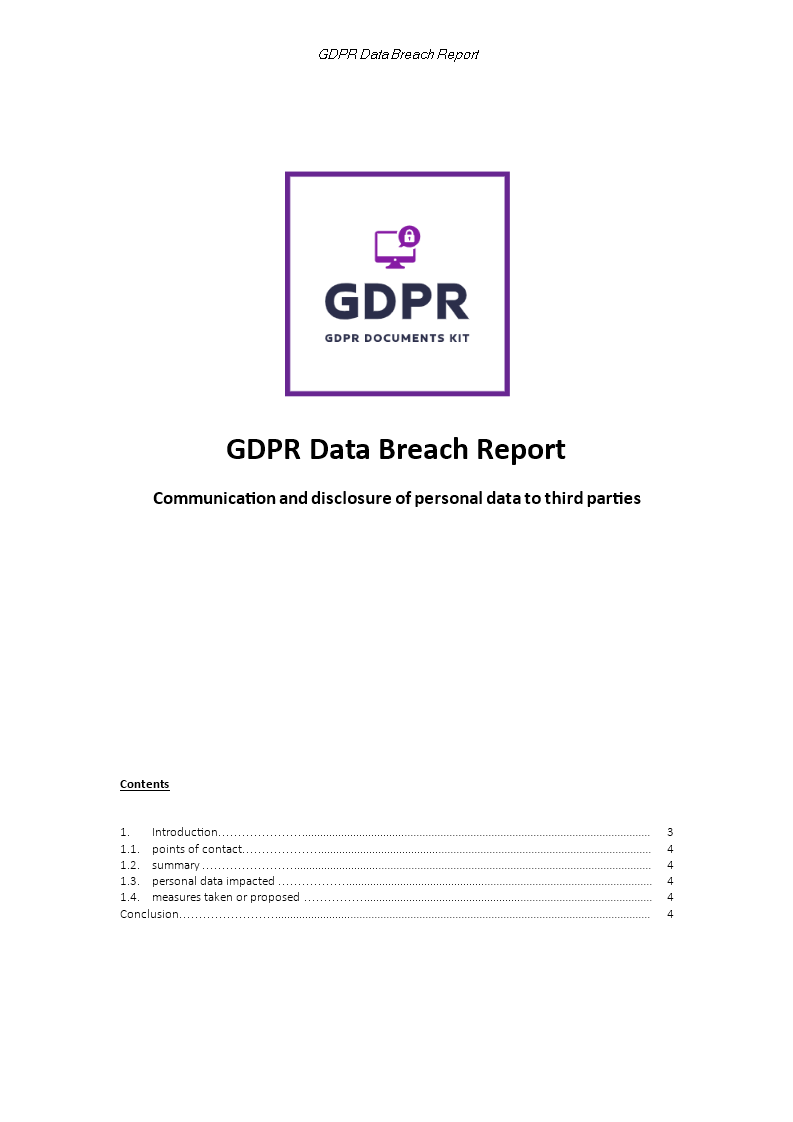 gdpr data breach report template template