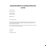 Announcement of joining employee letter  example document template