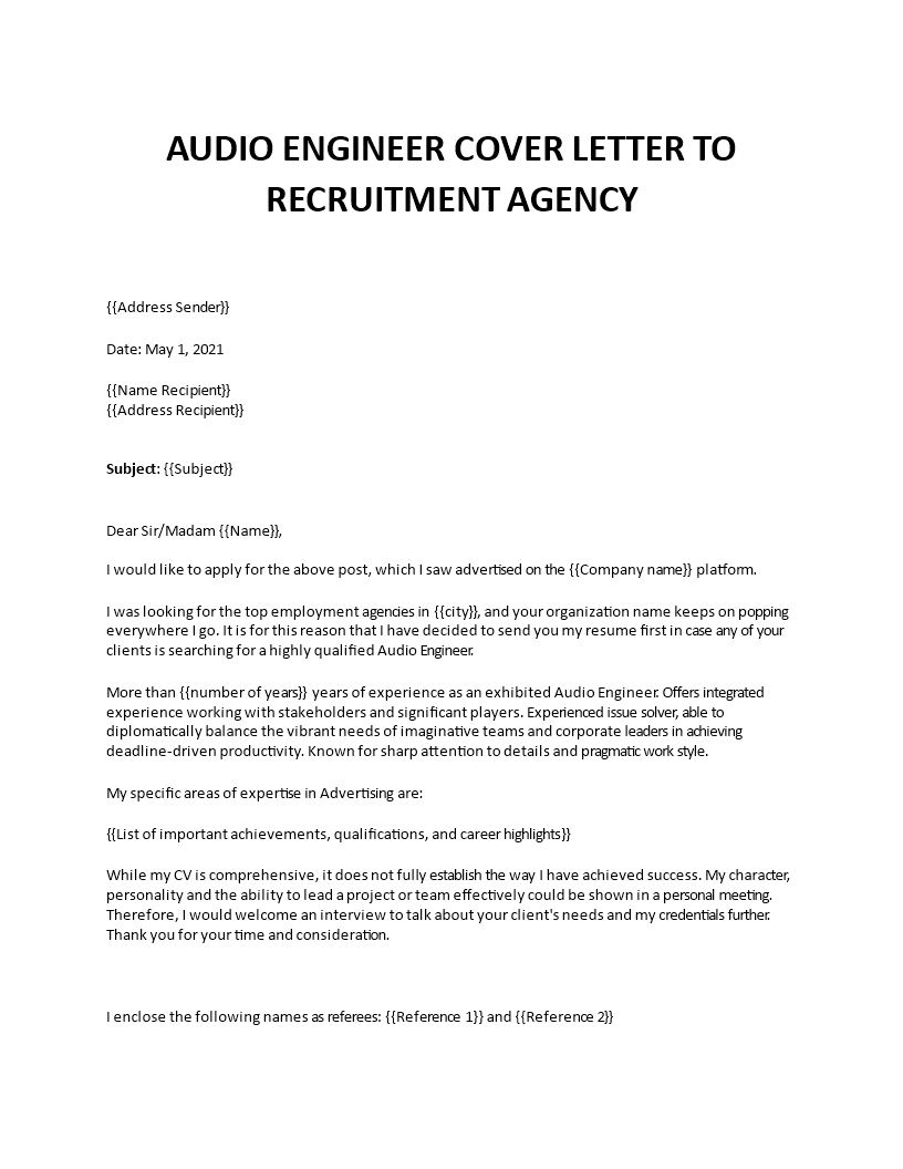 audio engineer cover letter
