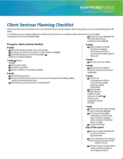 Client Seminar Planning Checklist: Advisor Tips for Engaging Their Clients in 4 Weeks