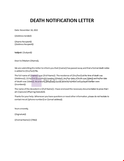 Death Notification Letter