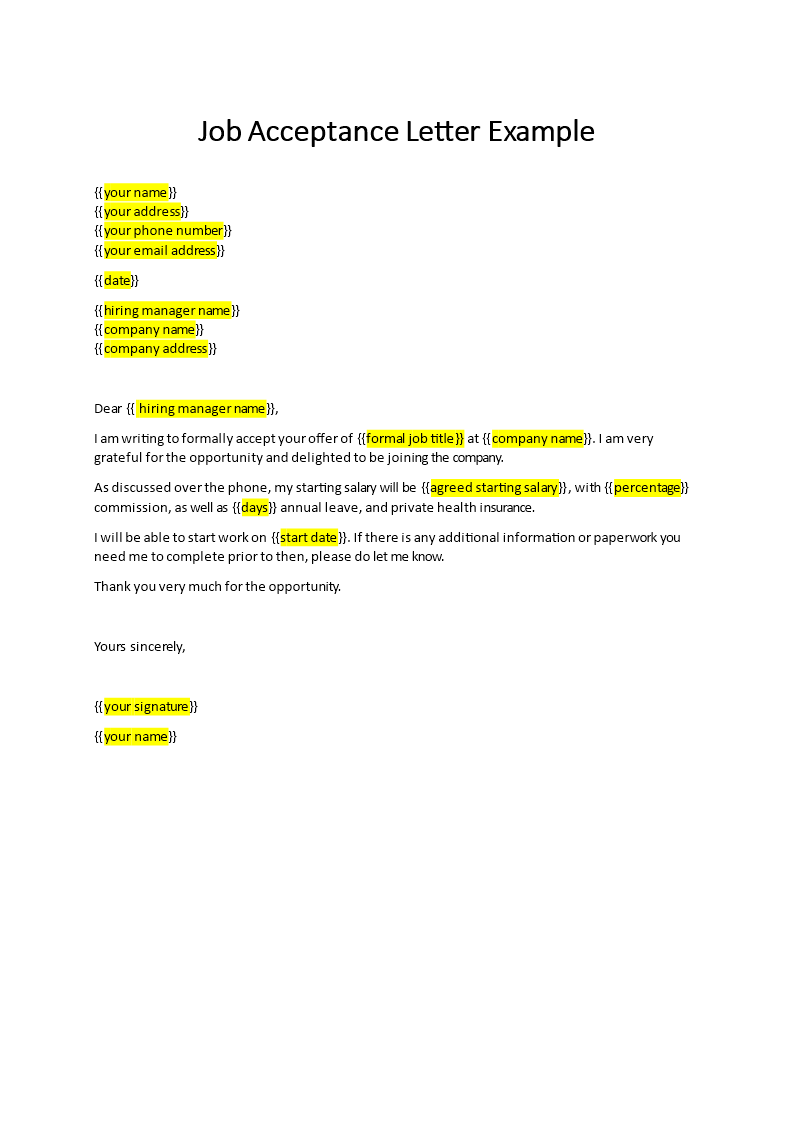 Job Acceptance Letter to Company