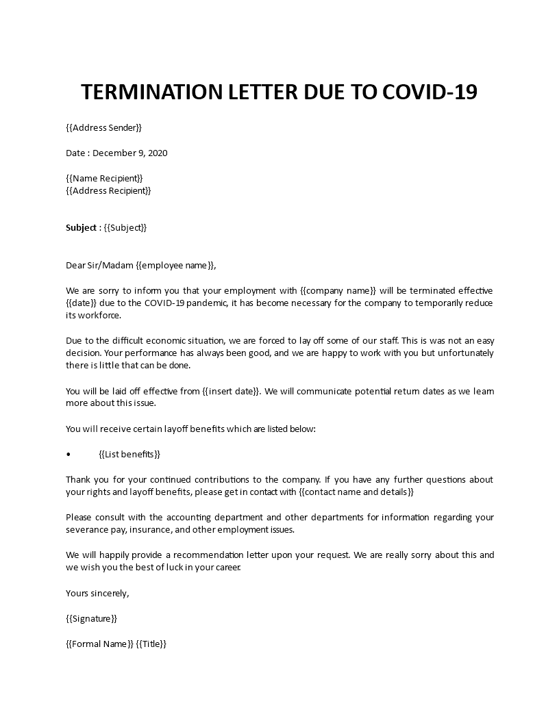 Termination letter Covid 24