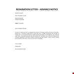Resignation letter advance notice example document template