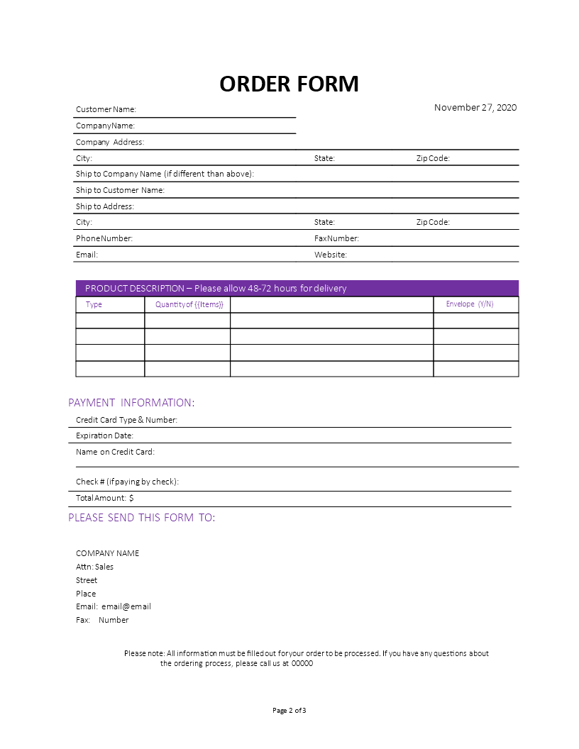conditional sales order form