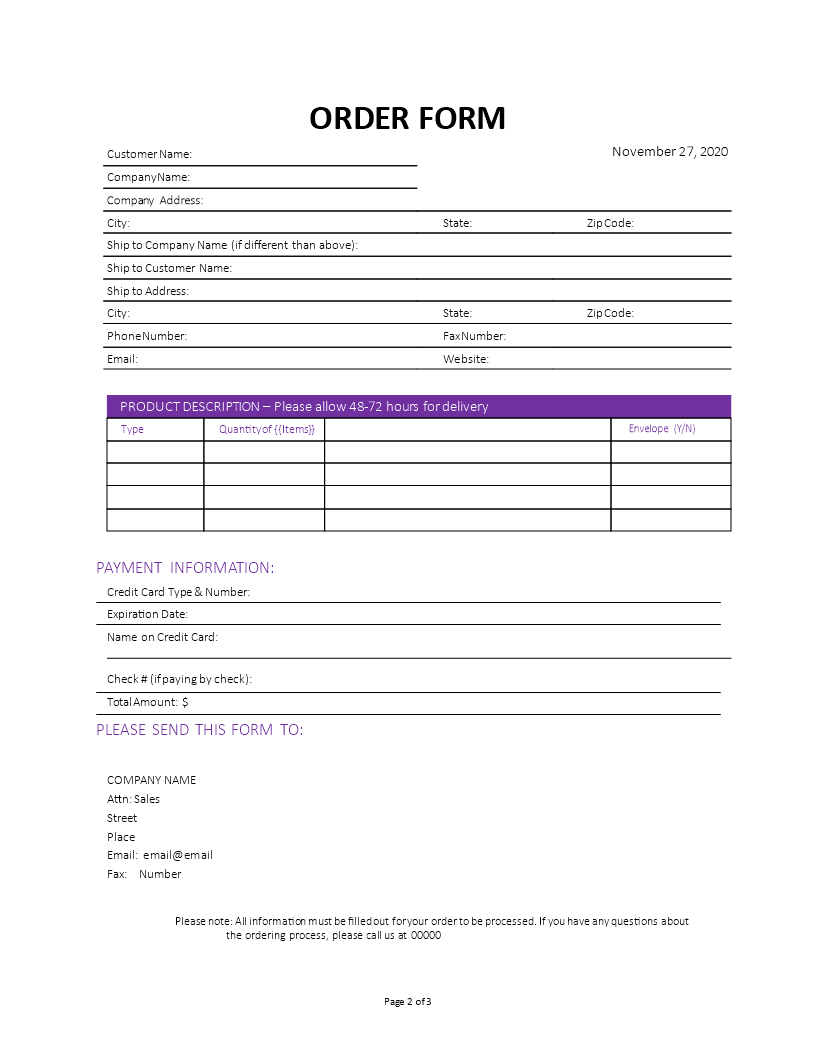 conditional sales order form example