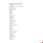 Vacation Packing Checklist Template example document template