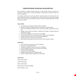 IT Repair Technician Job Description example document template