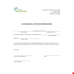 Letter of Authorization for Representative - Simplified Business Licensing in Vancouver example document template