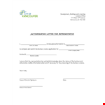 Letter of Authorization for Representative - Simplified Business Licensing in Vancouver example document template 