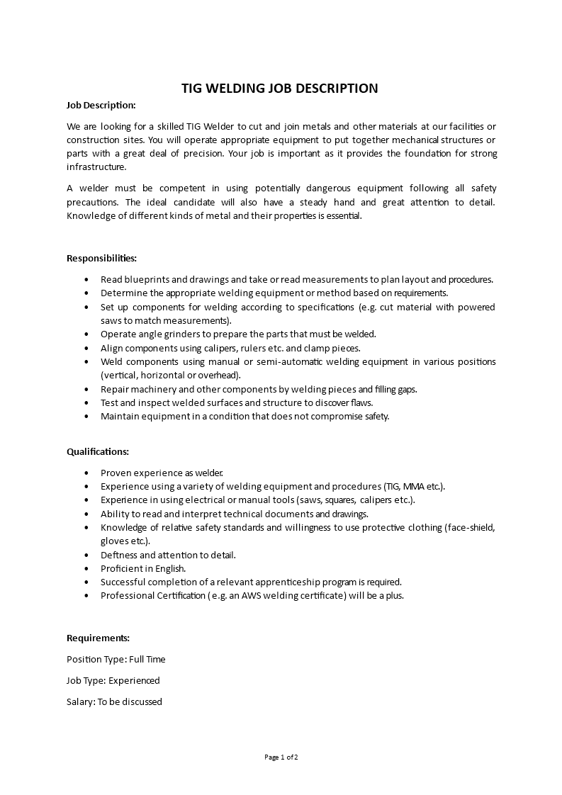 tig welding job description Main Image tig welding job description