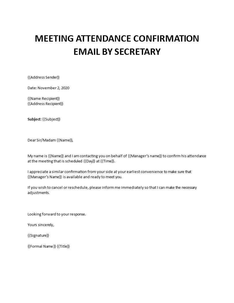 Meeting attendance confirmation by secretary With Reschedule Meeting Email Template