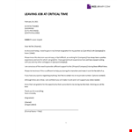 Leaving Job At Critical Time Letter example document template