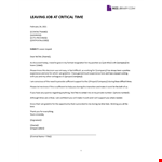 Leaving Job At Critical Time Letter example document template 