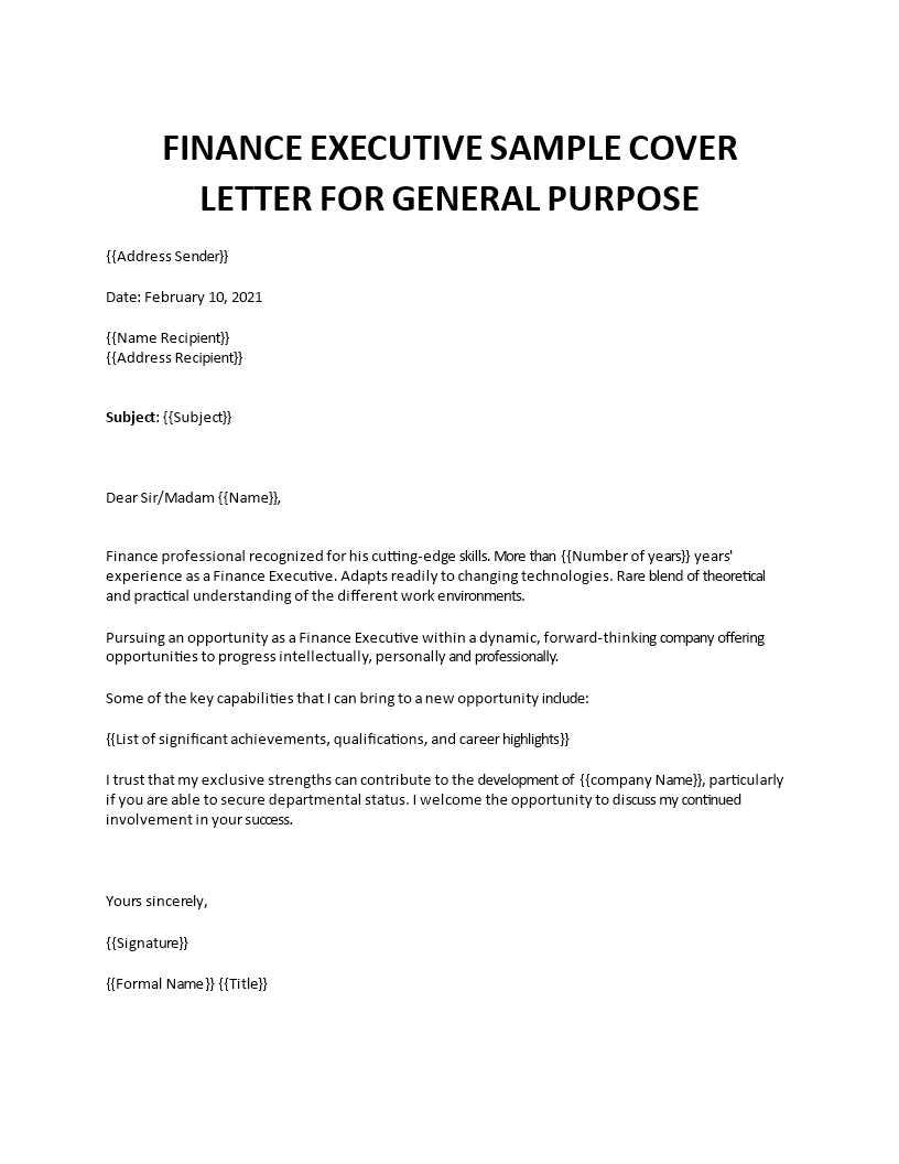finance executive application letter