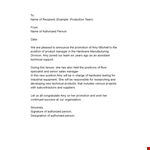 Authorized Promotion Letter for Personnel example document template