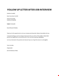 Follow Up Letter After Job Interview