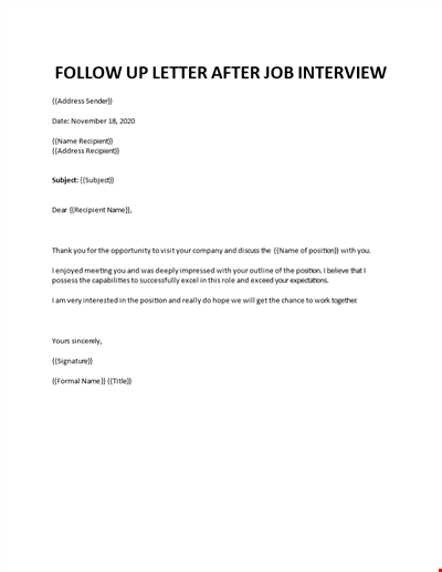 Follow Up Letter After Job Interview