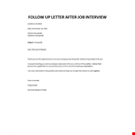 Follow Up Letter After Job Interview example document template 