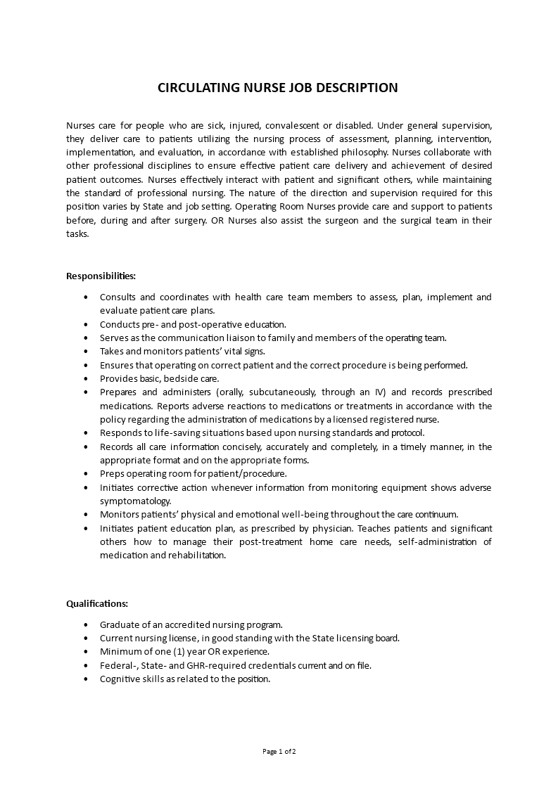 circulating nurse job description Main Image circulating nurse job description