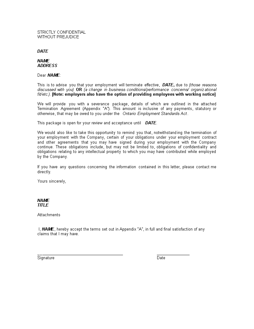 Printable employee termination letter