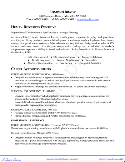 Human Resource Executive Resume | Compensation, Development & Resources