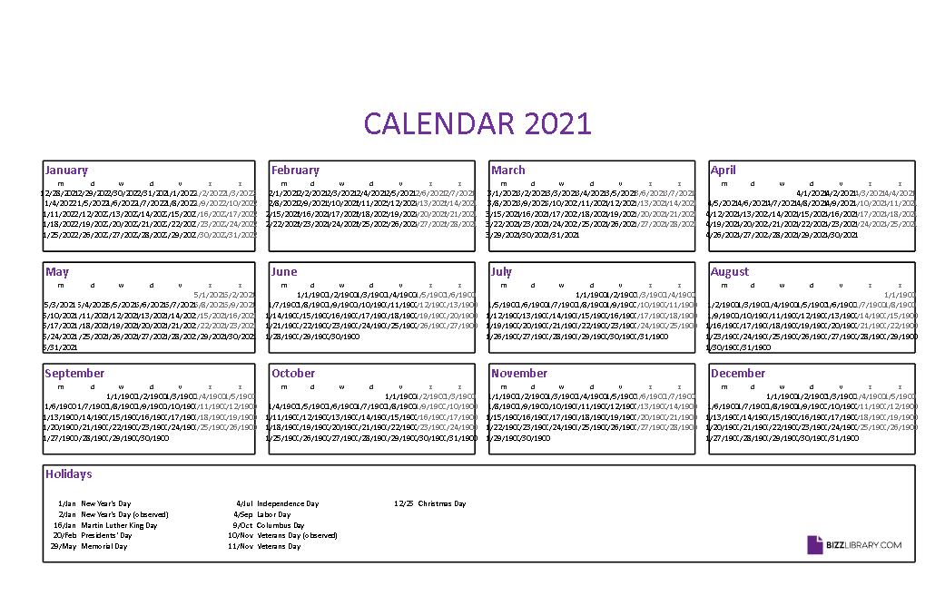 calendar 2021 excel  example