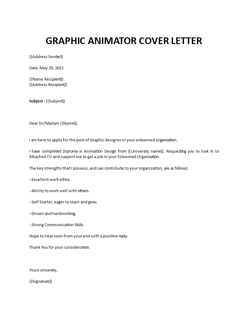 animator cover letter