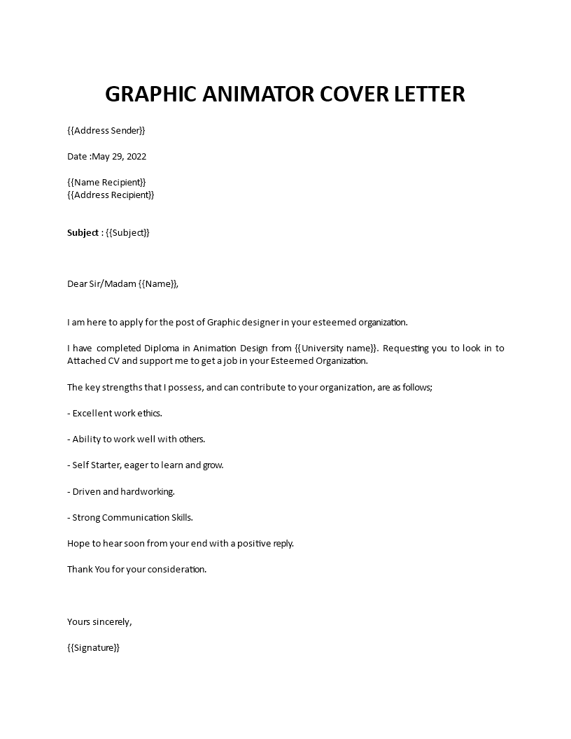 Animator Cover Letter Animator Cover Letter