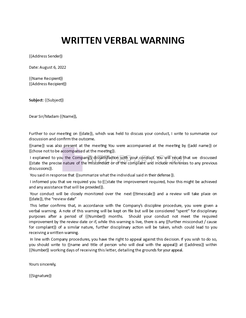 written verbal warning