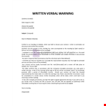 Written Verbal Warning example document template