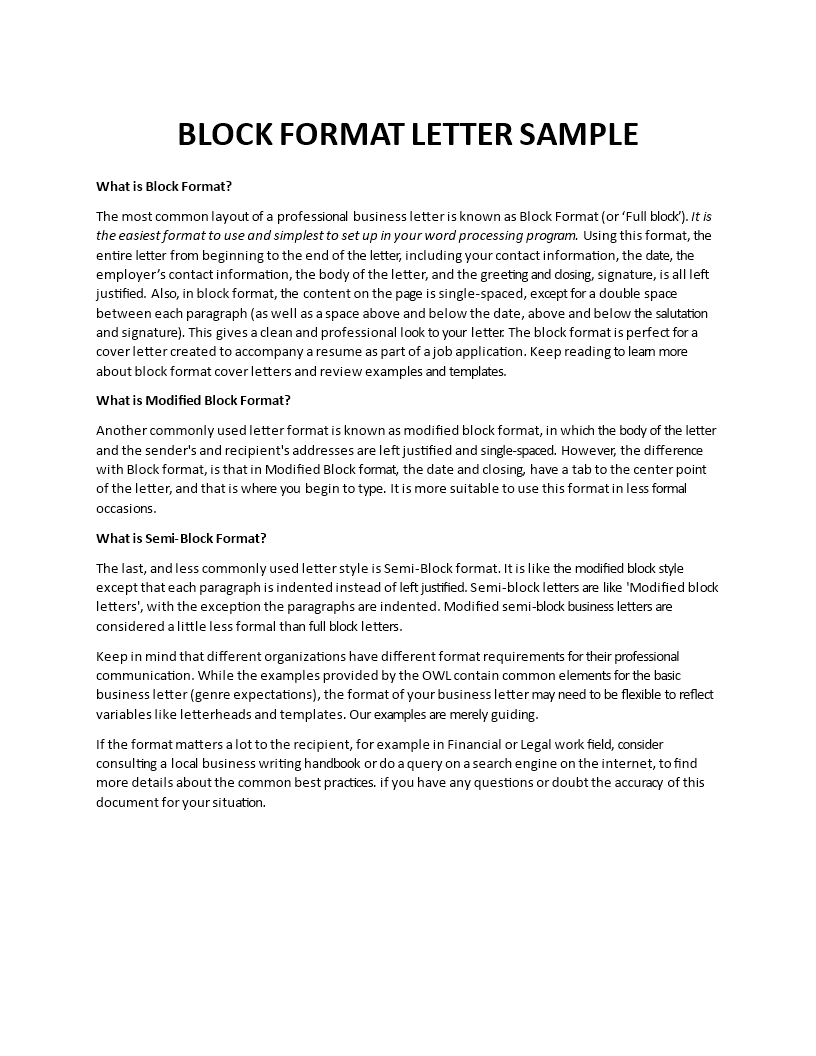 block format letter sample