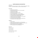Shippers Warehouse Job Description  example document template
