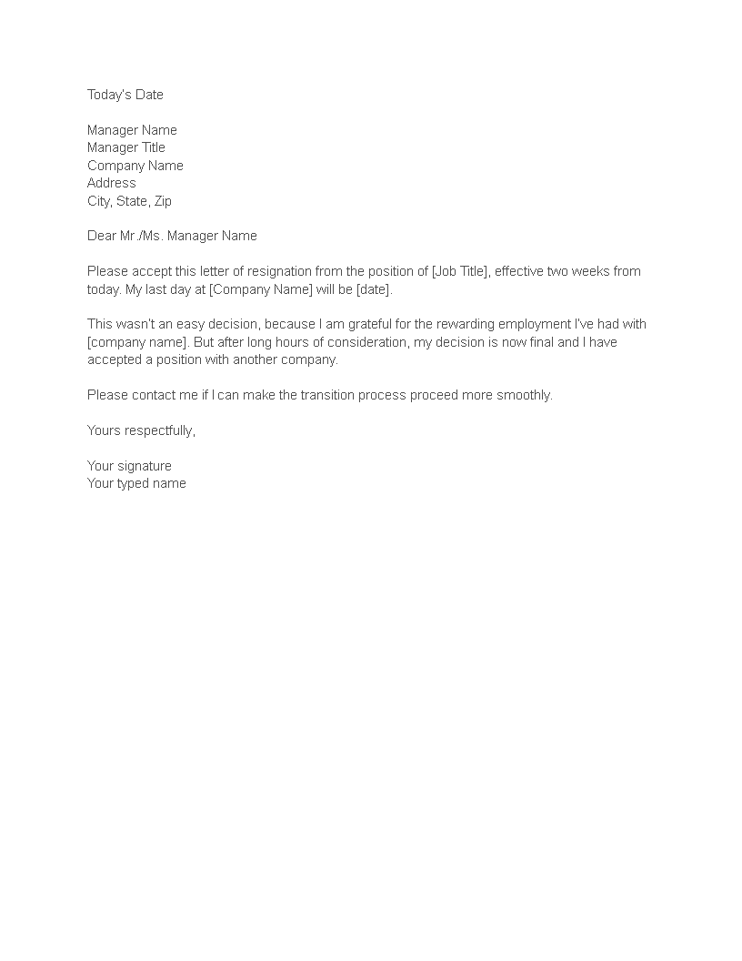 Resign with Grace Two Weeks Notice Sample Letter Resign with Grace Two Weeks Notice Sample Letter