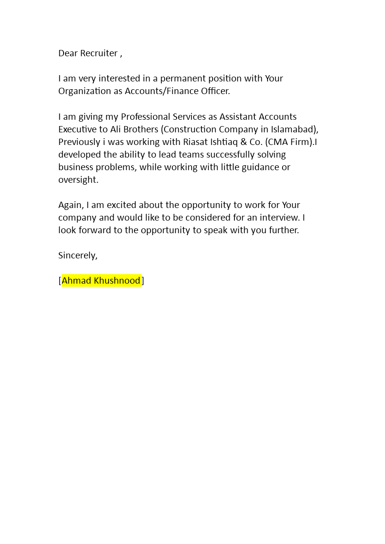 application for any position as accounts finance officer Main Image application for any position as accounts finance officer template