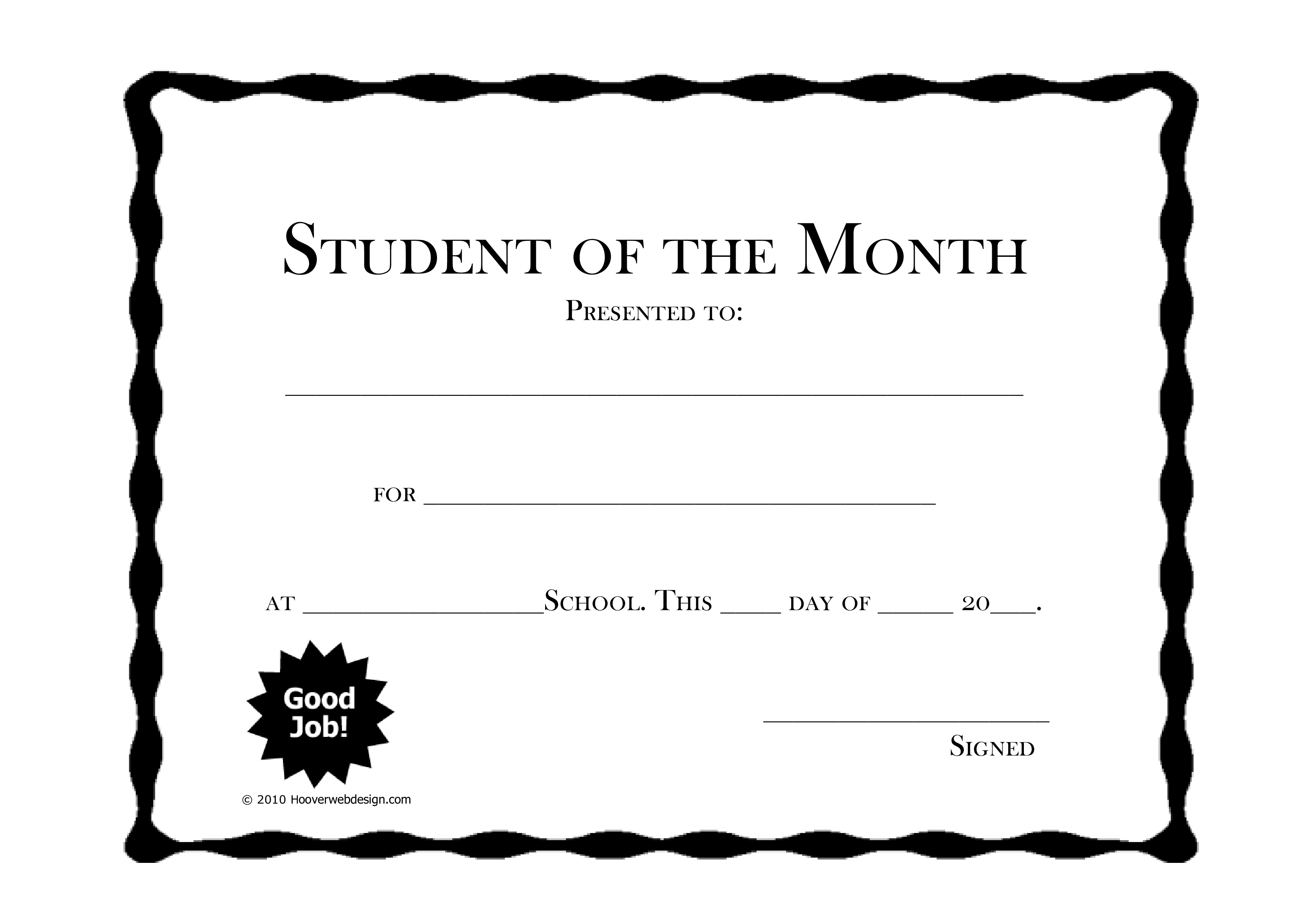 Student Of The Month Award Template