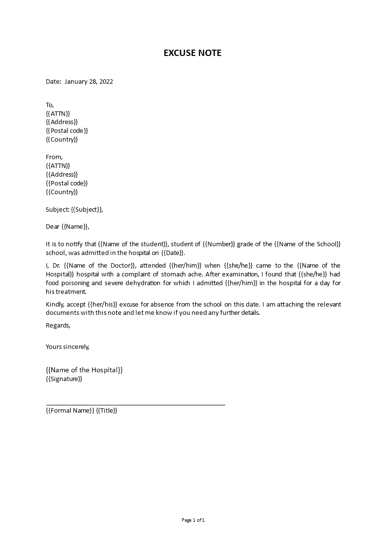 doctor excuse note for student template Main Image doctor excuse note for student template template