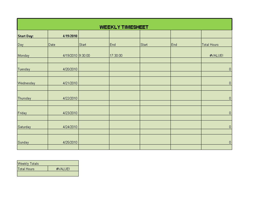Easy Timesheet Template for Weekly and Total Tracking Start Now Easy Timesheet Template for Weekly and Total Tracking Start Now