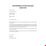 Appointment Letter for Sales Executive example document template