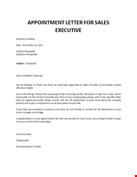 Appointment Letter for Sales Executive